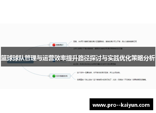 篮球球队管理与运营效率提升路径探讨与实践优化策略分析