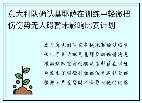 意大利队确认基耶萨在训练中轻微扭伤伤势无大碍暂未影响比赛计划