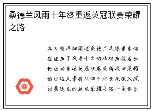 桑德兰风雨十年终重返英冠联赛荣耀之路 桑德兰风雨十年终重返英冠联赛荣耀之路